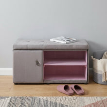 Load image into Gallery viewer, Light Gray and Pink Tufted Shoe Storage Bench
