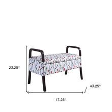 Load image into Gallery viewer, 17" Dark Brown And Blue Upholstered 100% Polyester Floral Entryway Bench With Flip Top
