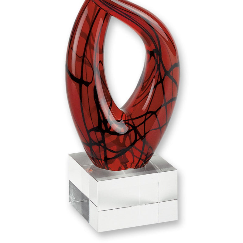 Murano Modern Abstract Tabletop Sculpture - Clear / Burgundy / Black