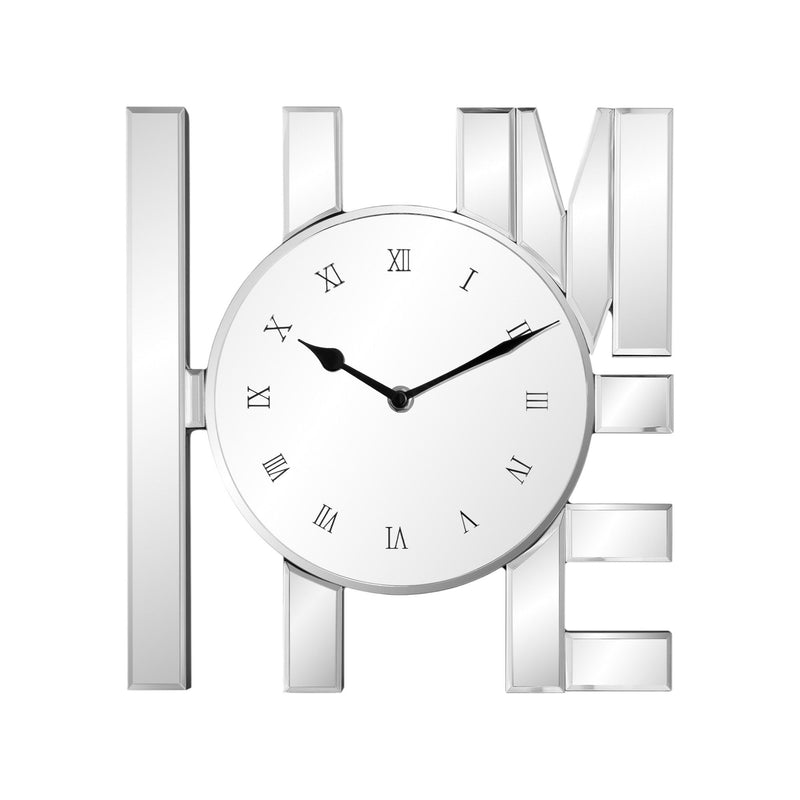 Mirrored Silent Analog Home Wall Clock - Silver