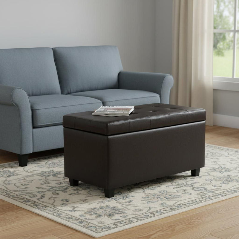 Transitional Upholstery Storage Ottoman - Dark Brown / Brown