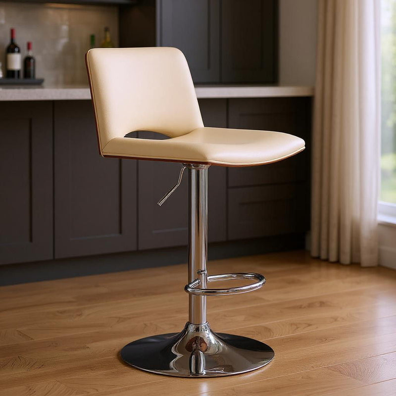 42" Faux Leather Swivel Low Back Adjustable Height Bar Chair - Cream / Silver