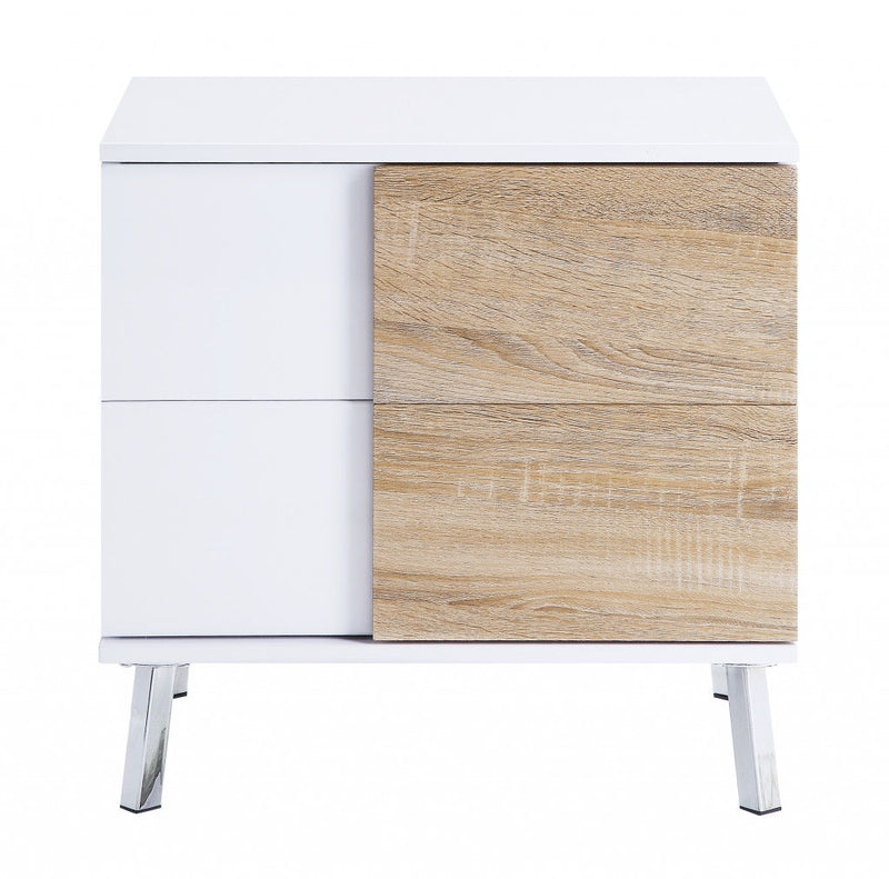 High Gloss Manufactured Wood Rectangular End Table With Two Drawers - White