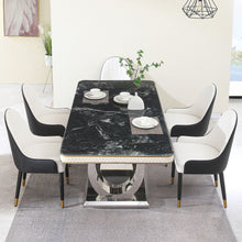 Load image into Gallery viewer, Luxury Modern Dining Table With 6 Chairs Marble Top Titanium Plated Base - Black
