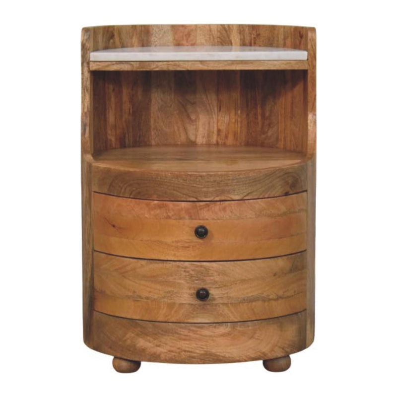 Solid Wood And Marble Two Drawer Nightstand - Oak