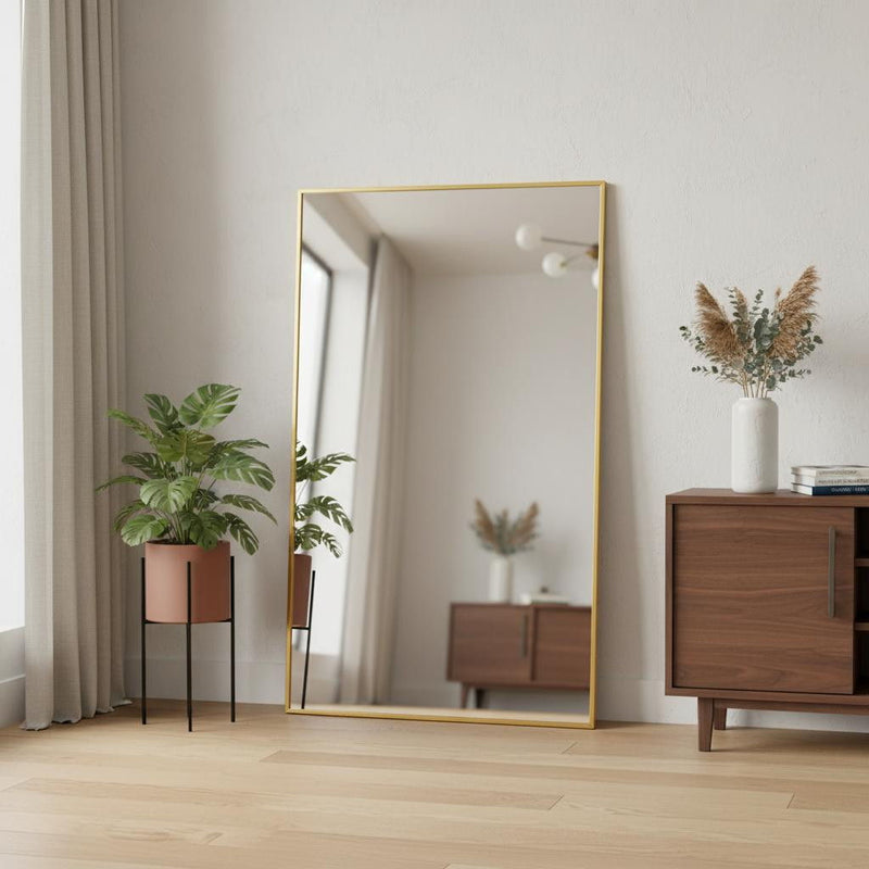 Freestanding Ornate Framed Aluminum Accent Mirror - Gold