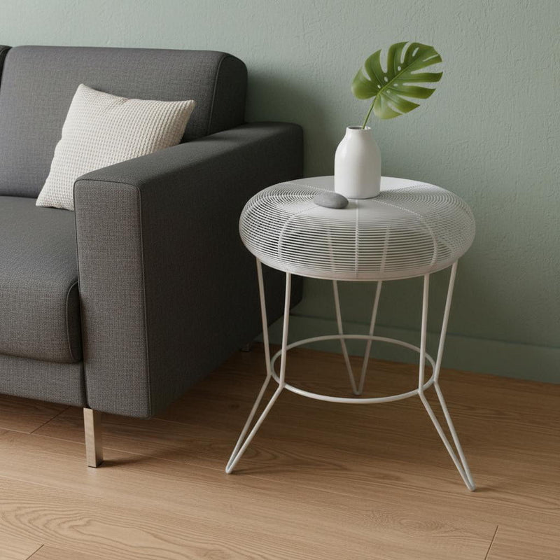 Wire Round Top End Table - White