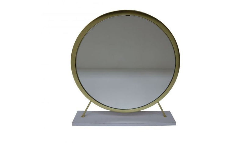 19" Round Framed Metal Freestanding Mirror - Brass