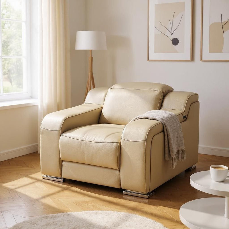 Italian Leather Wall Hugger Recliner With USB - Beige