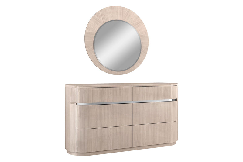 Wood Round Wall Mounted And Dresser Mount Framed Dresser Mirror - Beige