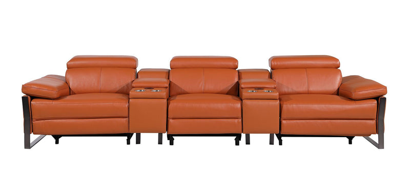 Top Grain Leather Reclining Metal USB Sofa (720346) - Camel