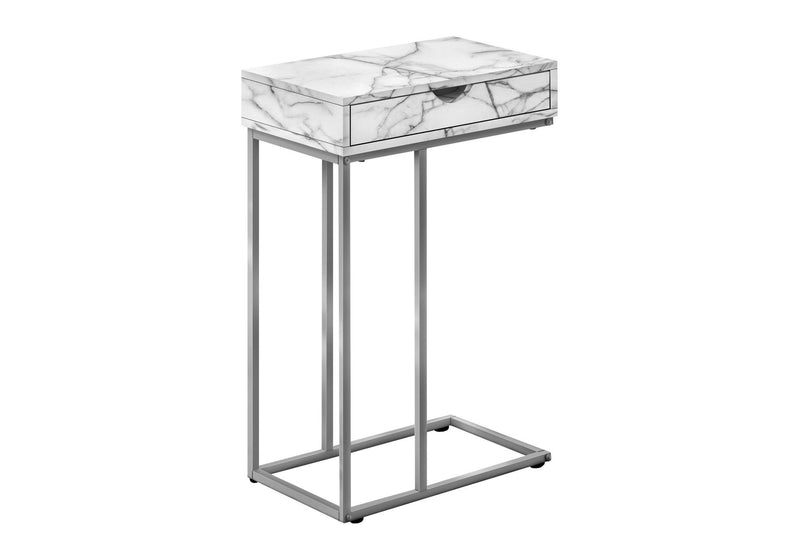 Faux Marble And Iron End Table With Drawer - Gray White And Silver