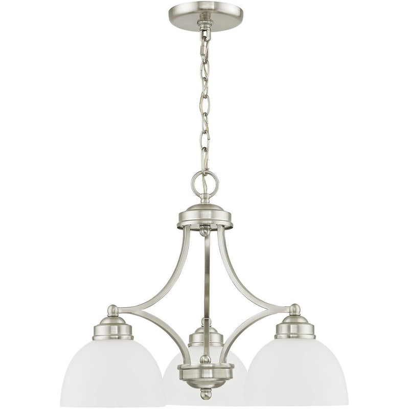 Three Light Metal Dimmable Chandelier With Shades - Nickel / Off White