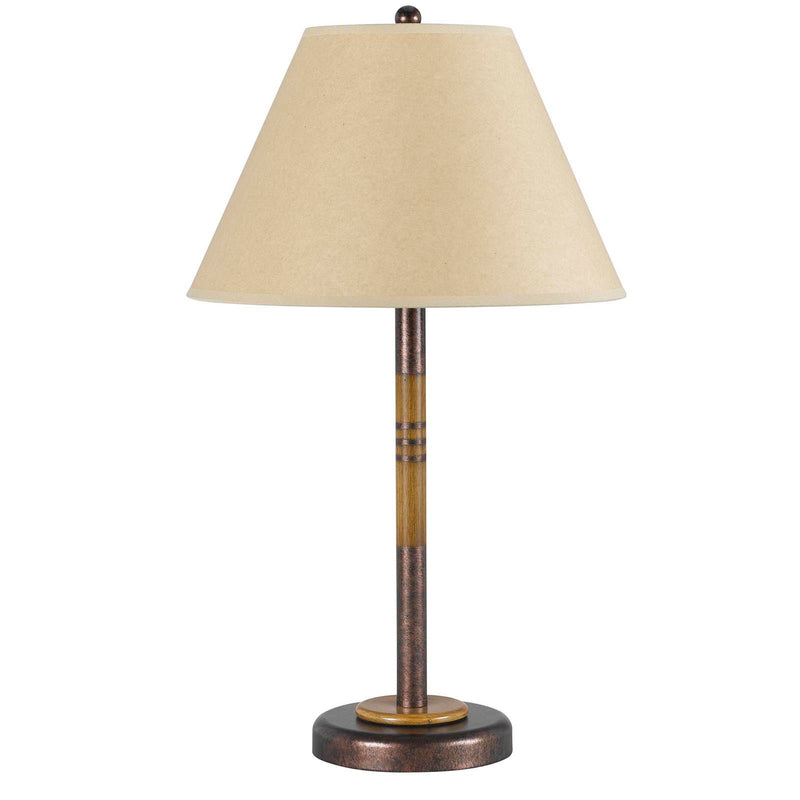 Rustic Metal Table Lamp With Brown Empire Shade - Bronze And Oak