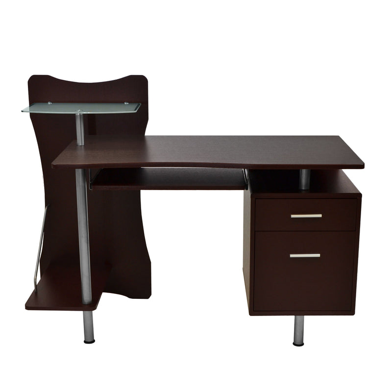 Stainless Pedestal Computer Desk - Chocolate / Silver