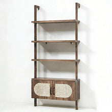 Load image into Gallery viewer, Adjustable Four Tier Etagere Bookcase With Two Doors - Light Brown
