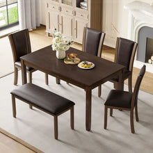 Load image into Gallery viewer, 6 Piece Dining Table Set &amp; Bench And Chairs For Dining Room - Dark Walnut
