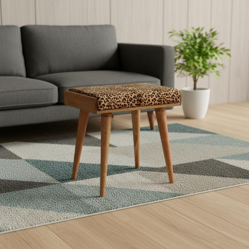 Velvet Round Footstool (719527) - Brown