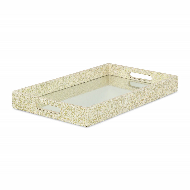 16" Rectangular Wood Handmade Tray With Handles - White / Gold