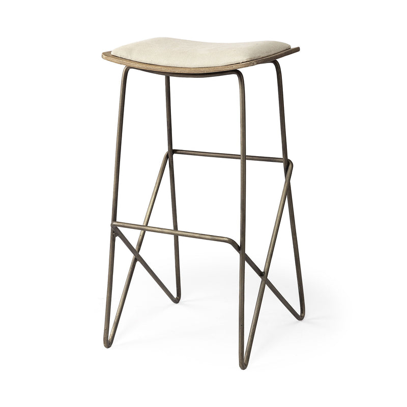 30" Iron And Fabric Backless Bar Height Bar Chair - Cream / Gold