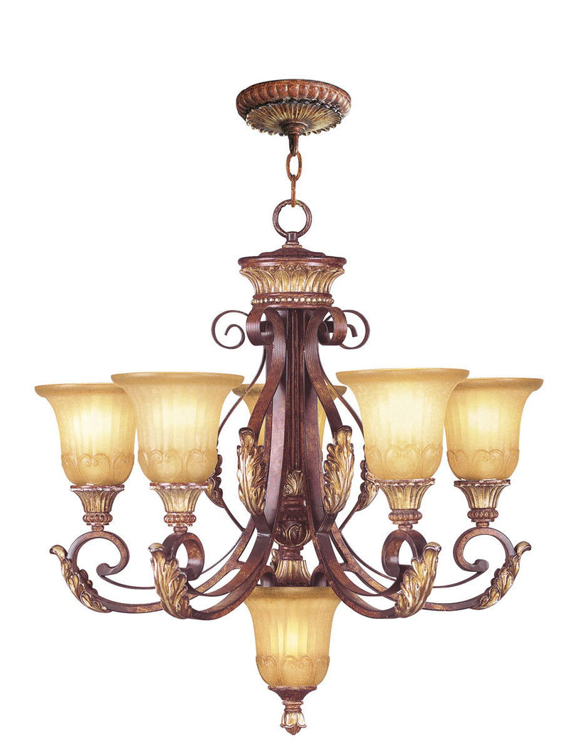 28" Six Light Dimmable Chandelier With Shades - Bronze