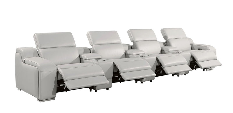 169" Italian Leather Reclining USB Sofa - Light Gray