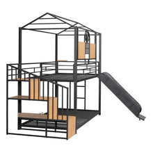 Load image into Gallery viewer, Twin Over Twin Metal Bunk Bed, Metal Housebed with Slide and Storage Stair, Black with Black Slide
