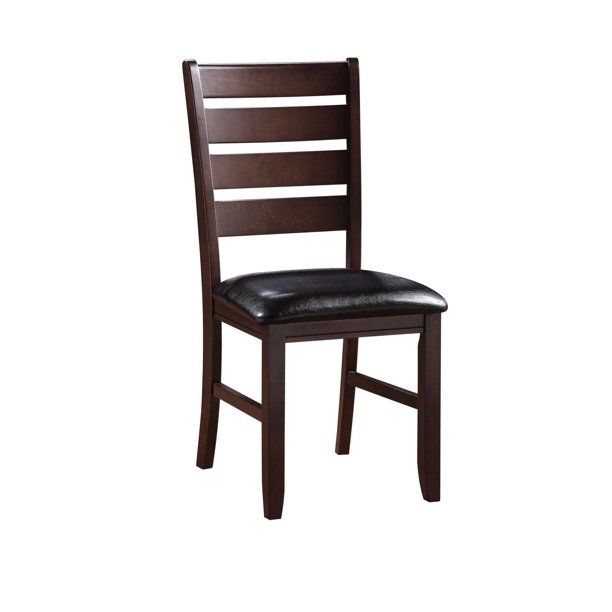 Faux Leather Wood Slat Back Dining Side Chairs (Set of 2) - Black / Dark Brown