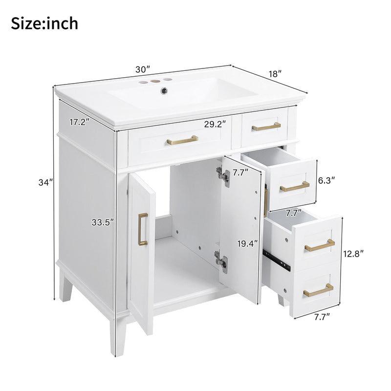 Modern Bathroom Vanity With Sink, Storage Cabinet, Soft Close Doors, Deep & Standard Drawers