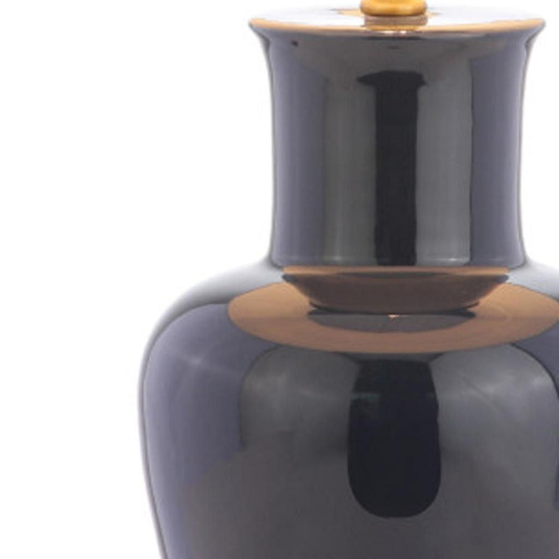 Urn Bedside Lamp With Drum Shade - Navy Blue / Gold / White