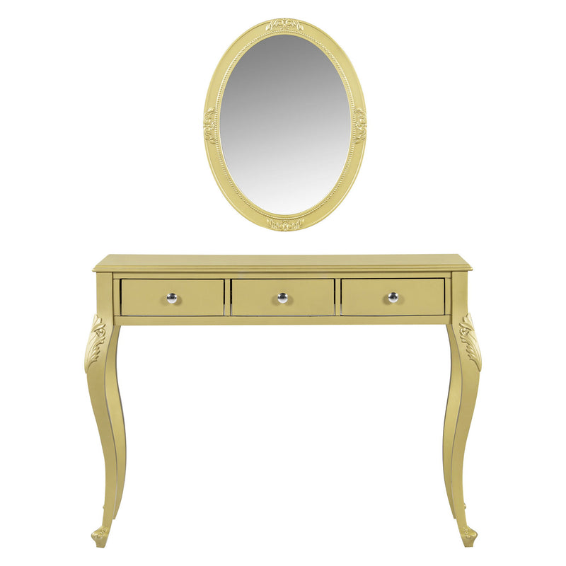 Wood Mirrored Three Drawer Vanity Table - Brown