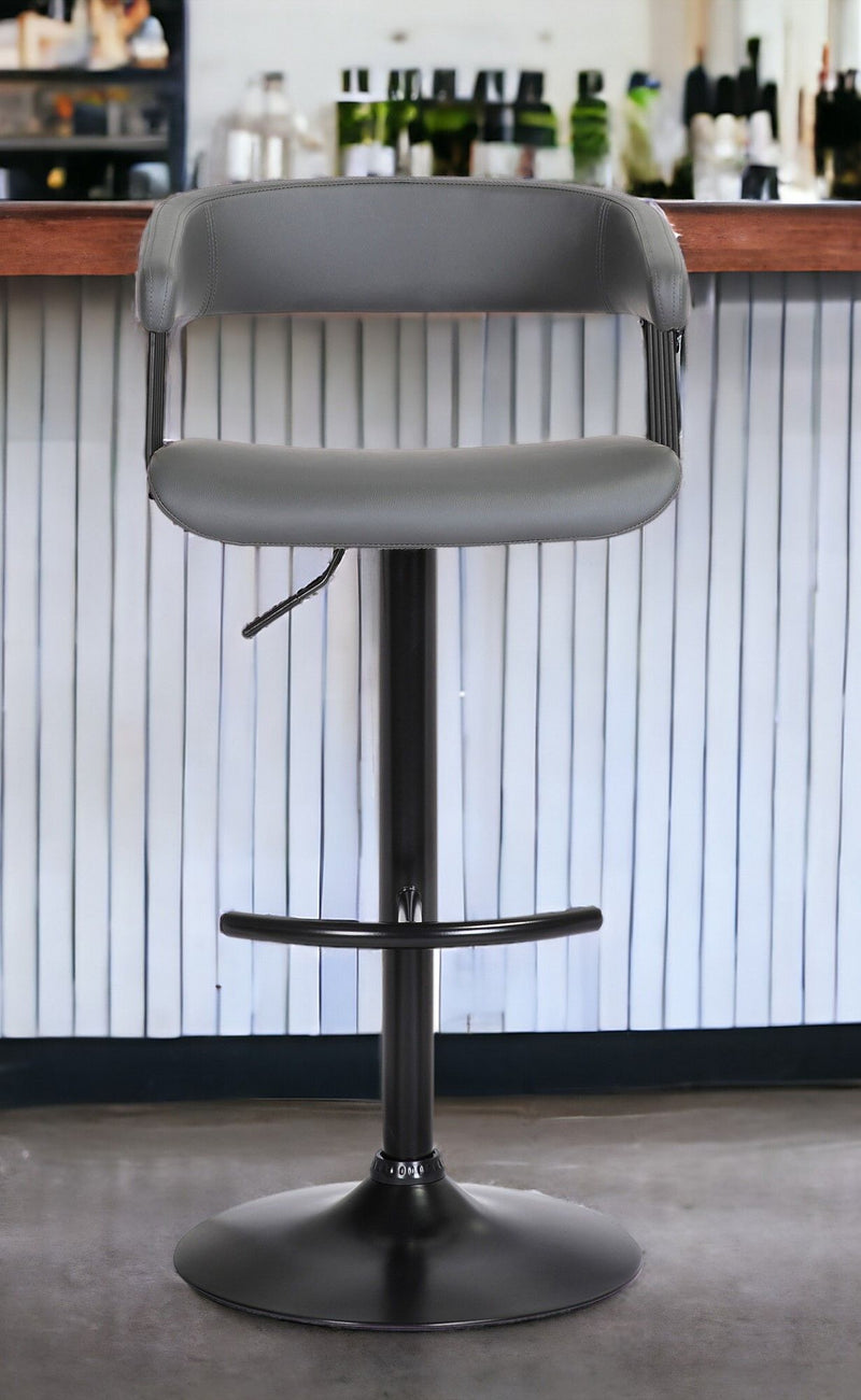 Faux Leather With Metal Swivel Adjustable Height Bar Chair - Gray And Black