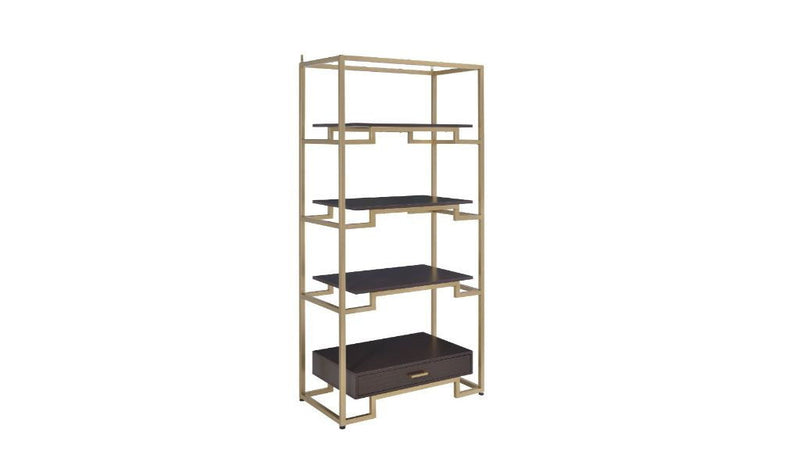 Four Tier Etagere Bookcase With a Drawer - Gold / Black