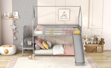 Load image into Gallery viewer, Twin over Twin Metal Bunk Bed House Bed with Slide and Staircase, Silver
