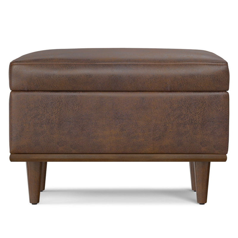 Leather Cocktail Ottoman With Storage - Brown / Walnut