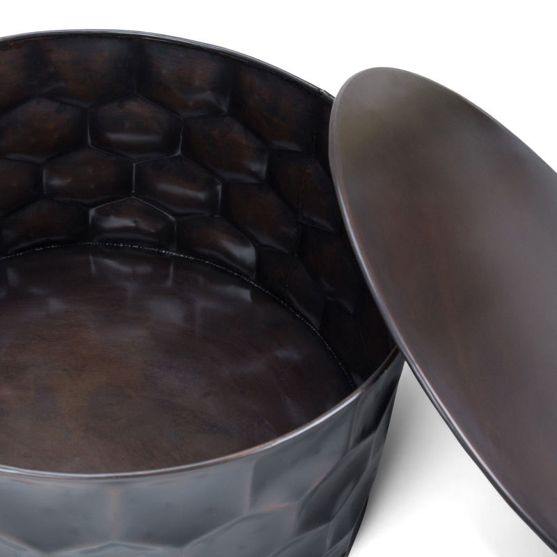 Antiqued Metal Round Drum End Table - Bronze