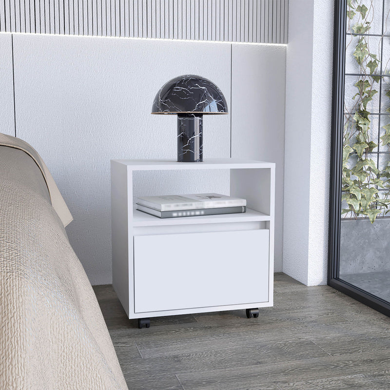 21" One Drawer Faux Wood Nightstand - White