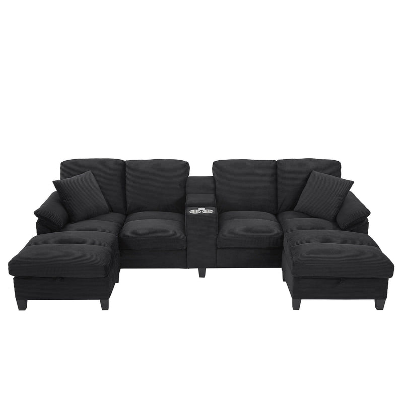Modern U - Shaped Sectional Sofa With Storage Ottomans, USB Ports, And Cup Holders