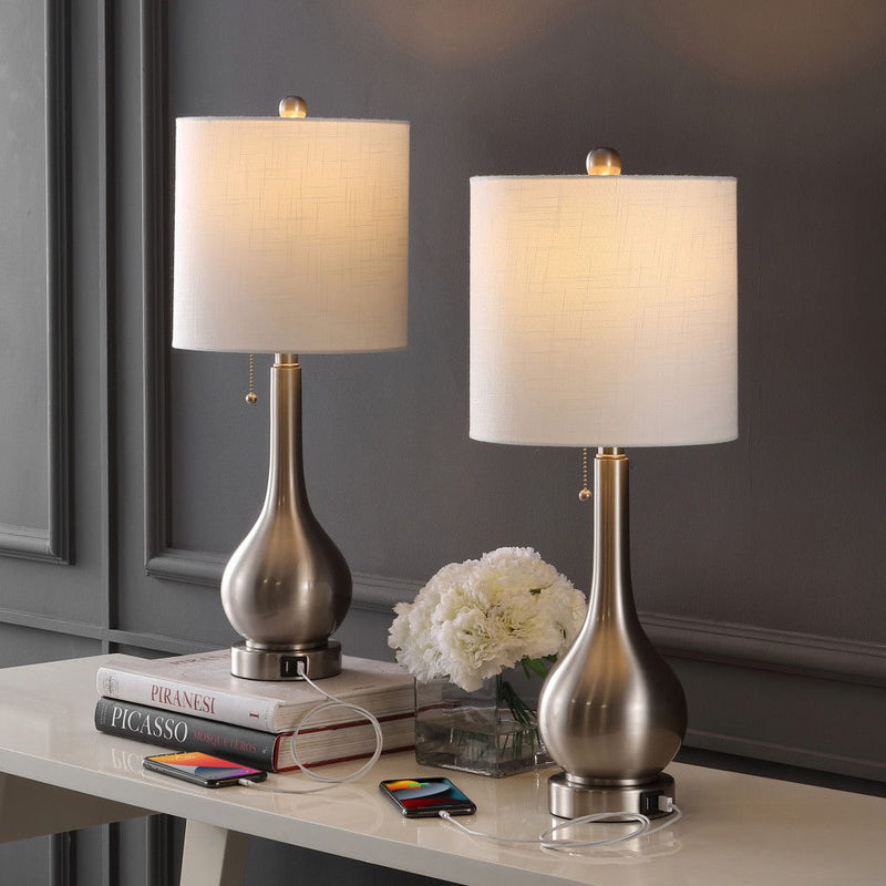 Gourd Table Lamps LED With Drum Shades (Set of 2) - Nickel