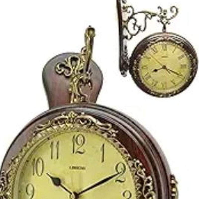 Silent Analog Ornate Round Wall Clock - Brown / Gold / Yellow