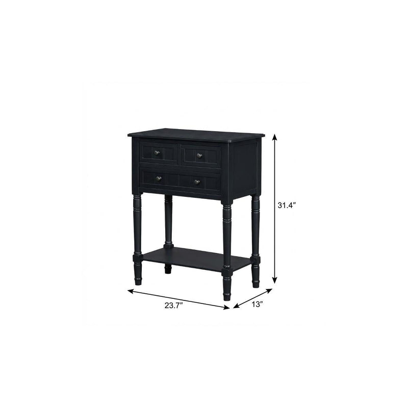 Console Table With Shelf Three Drawers - Black