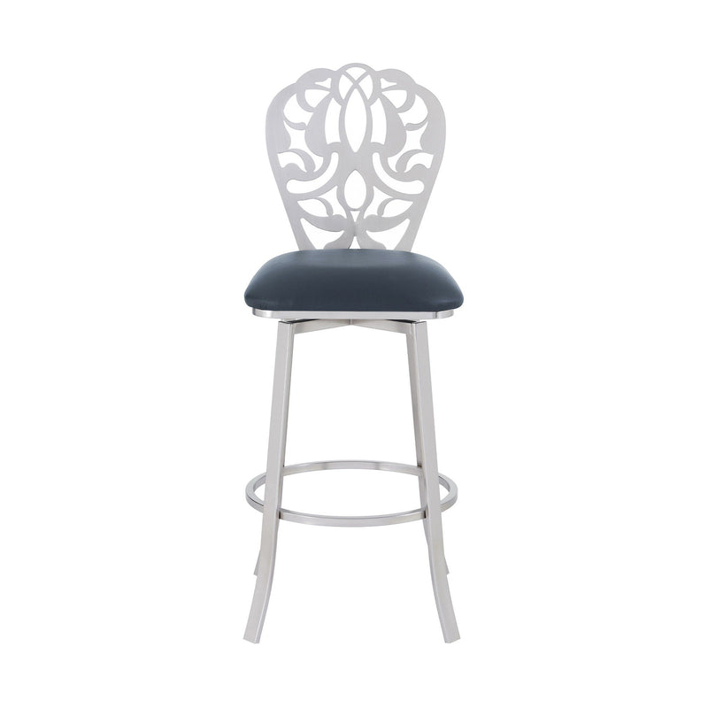 26" Iron Swivel Counter Height Bar Chair - Gray And Silver
