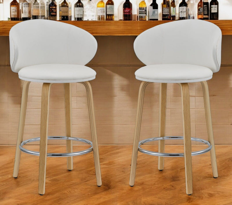 Faux Leather And Metal Low Back Counter Height Bar Chairs (Set of 2) - White And Brown