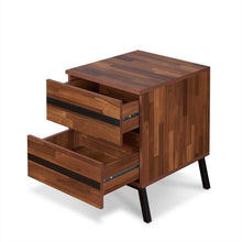 Load image into Gallery viewer, Wood And Iron End Table With Two Drawers - Black And Brown
