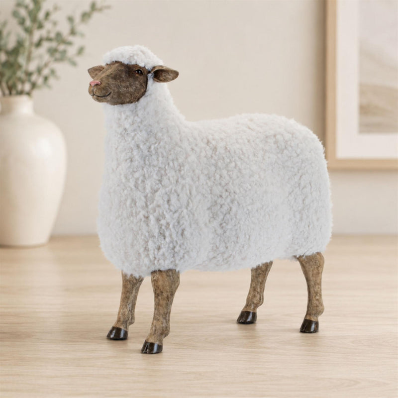 Polyresin Sheep Statue - White And Brown