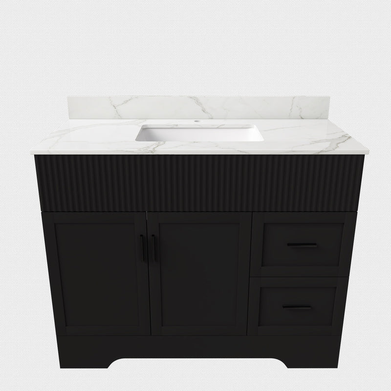 Bathroom Vanity Set, Fluted Cabinet, Soft Close Doors, Single Faucet Hole, Sink Included - Black