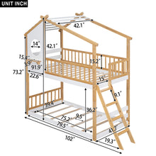 Load image into Gallery viewer, Twin Over Twin Bunk Bed Wood Bed with Roof, Window, Ladder,Natural(OLD SKU :LT100008AAD)
