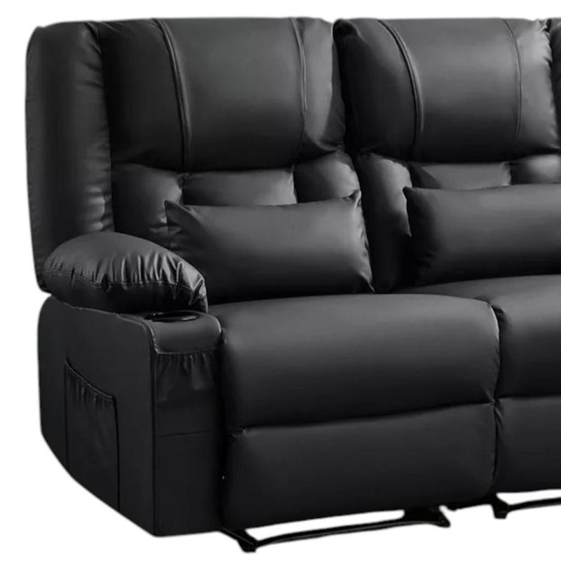Faux Leather Manual Reclining Loveseat With Storage Toss Pillows - Black