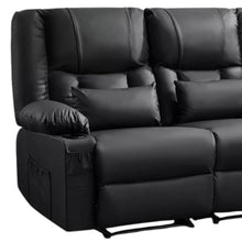 Load image into Gallery viewer, Faux Leather Manual Reclining Loveseat With Storage Toss Pillows - Black
