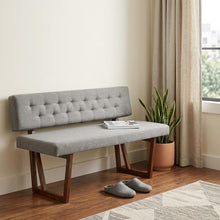 Load image into Gallery viewer, 63" Gray and Brown Upholstered Linen Blend Dining Bench
